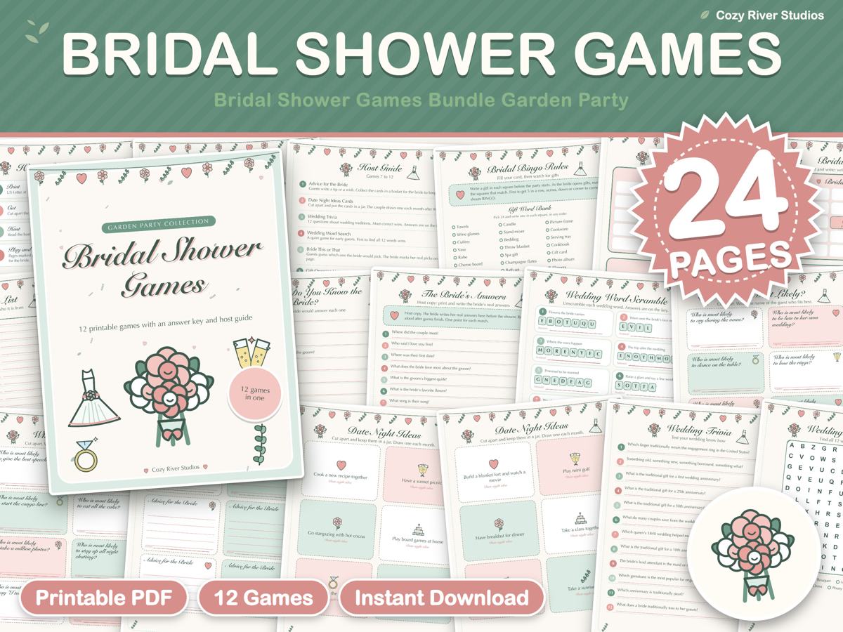 Bridal Shower Games Bundle, Garden Party Theme, image 1