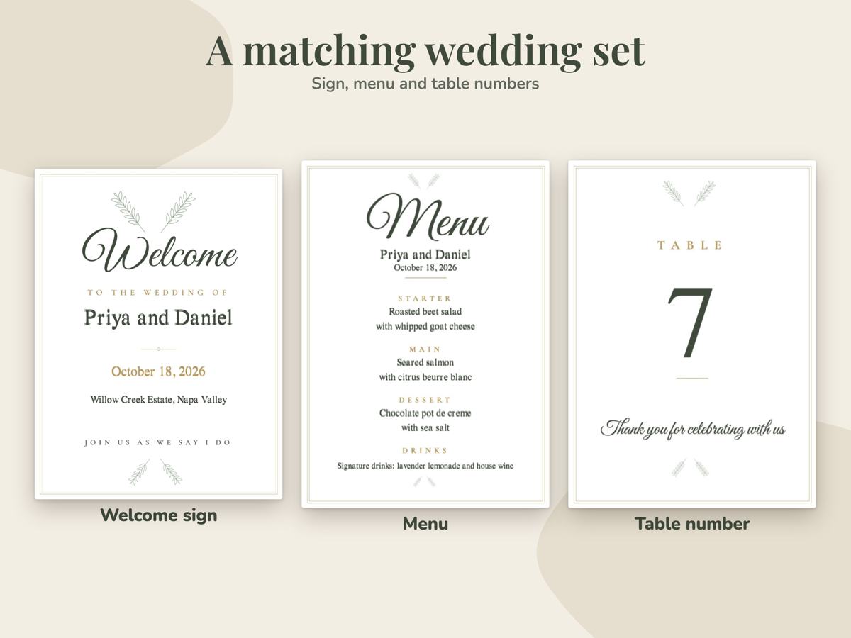 Editable Wedding Welcome Sign with Table Numbers and Menu, image 2