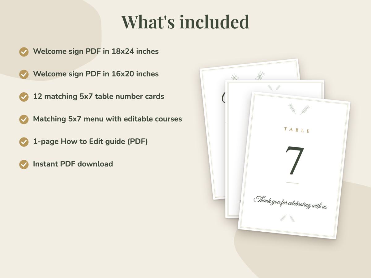 Editable Wedding Welcome Sign with Table Numbers and Menu, image 3