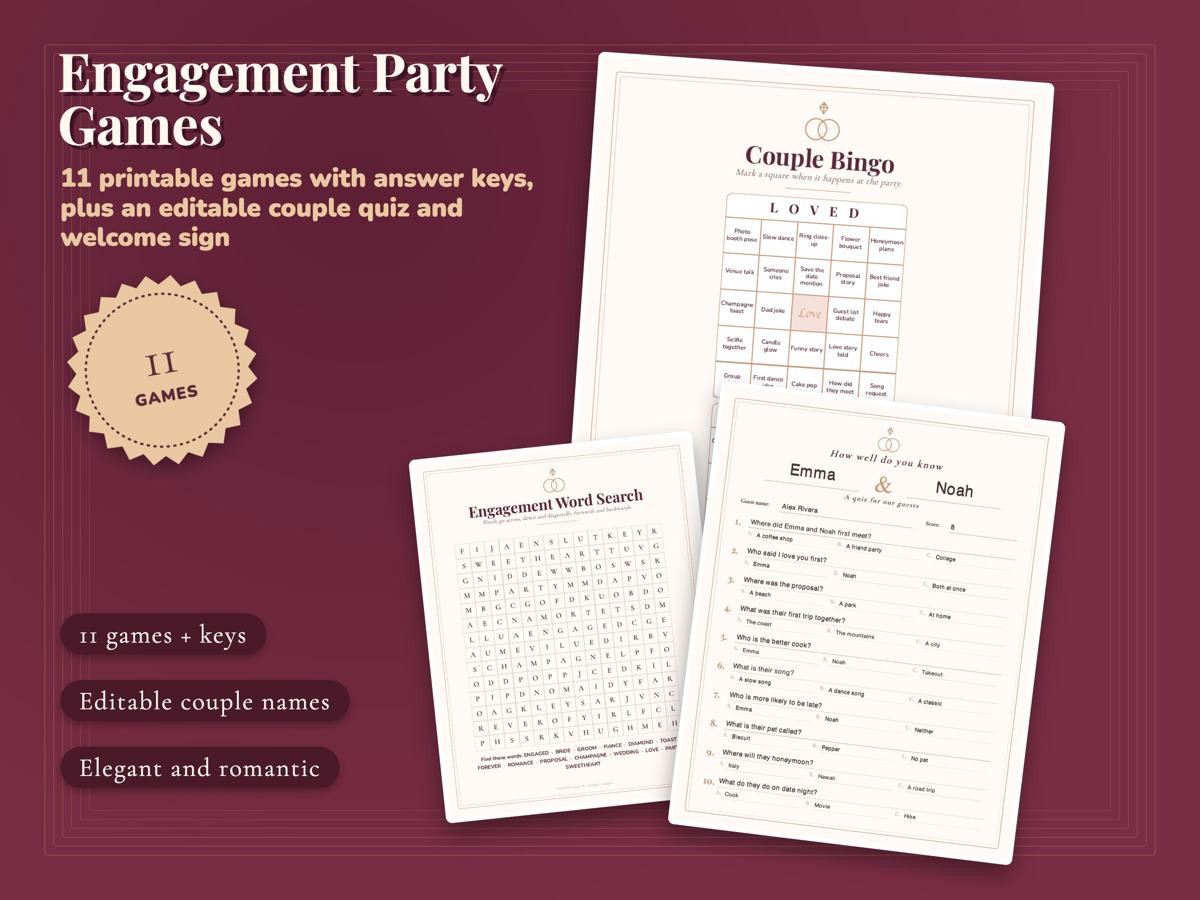 Engagement Party Games Printable Bundle, image 1