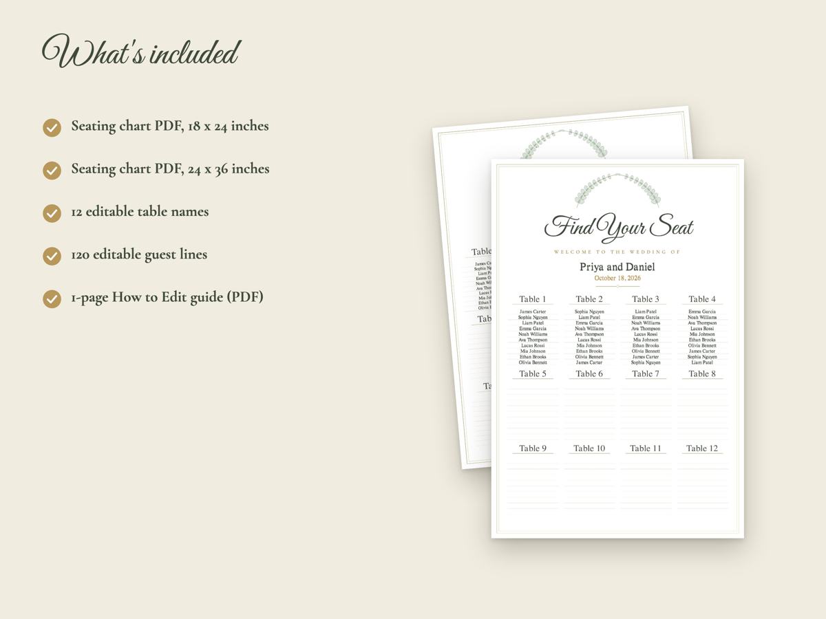 Editable Wedding Seating Chart, 18x24 and 24x36, image 3