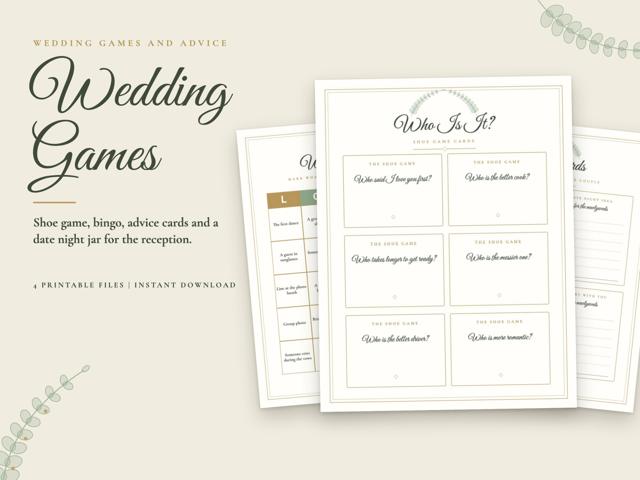 Wedding Shoe Game, Bingo and Advice Cards
